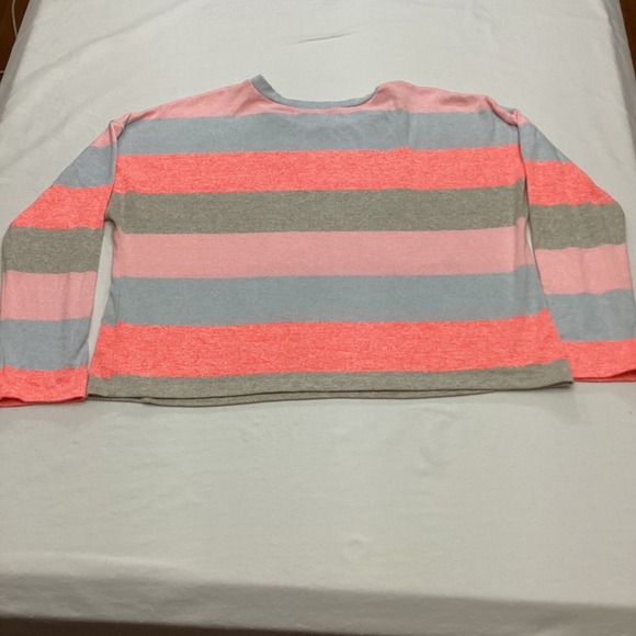 Chance Or Fate XL Top Long Sleeve Stripe Coral Pink Gray Blue Casual - Picture 2 of 8